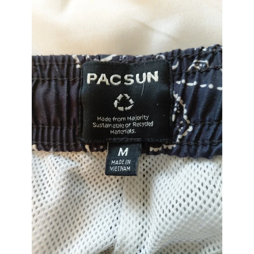Pacsun Swim Shorts Mens Drawstring Handkerchief Blue, Lined W/Pockets S Med Swim